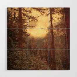 Sunset through the trees Wood Wall Art