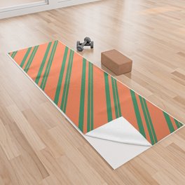 [ Thumbnail: Sea Green & Coral Colored Striped/Lined Pattern Yoga Towel ]