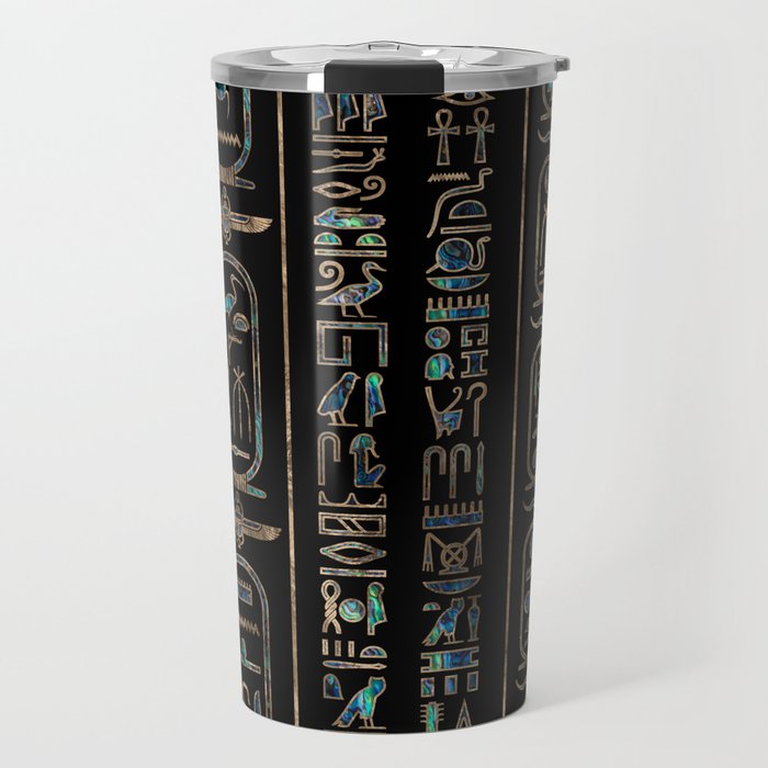 Egyptian hieroglyphs pattern Gold Abalone Travel Mug