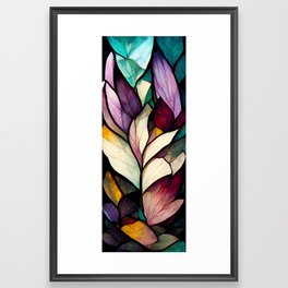Stained Glass - Colorful Leaf and Petal Pattern Framed Art Print