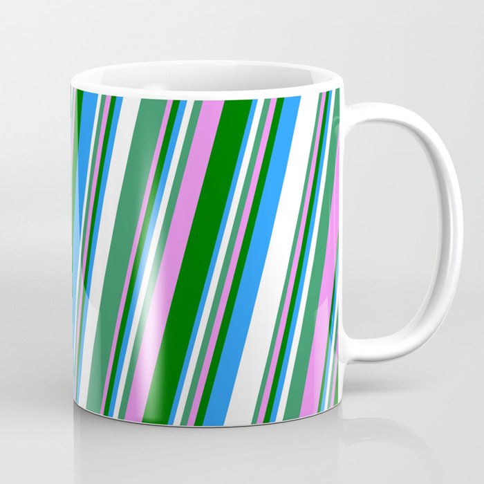 Vibrant Sea Green, Violet, Dark Green, Blue, and White Colored Stripes/Lines Pattern Coffee Mug