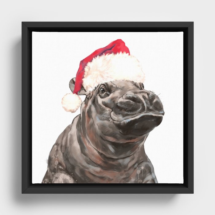 Christmas Baby Hippo Framed Canvas