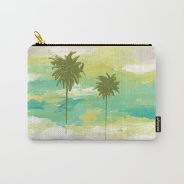 Tropical Palm Tree Design, Turquoise, Green, Yellow Accents Carry-All Pouch