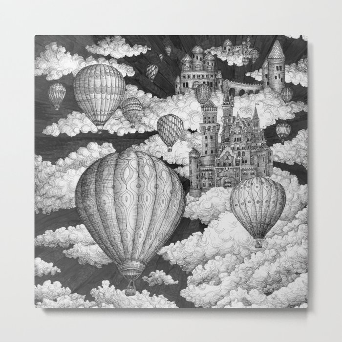 Journey to the Cloud Kingdom - Ink Drawing Metal Print