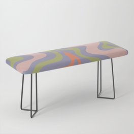 Liquid Swirl Retro Abstract Pattern 4 in Lavender Blue, Celadon, Lime Green, Cantaloupe Orange, and Pale Pink Bench