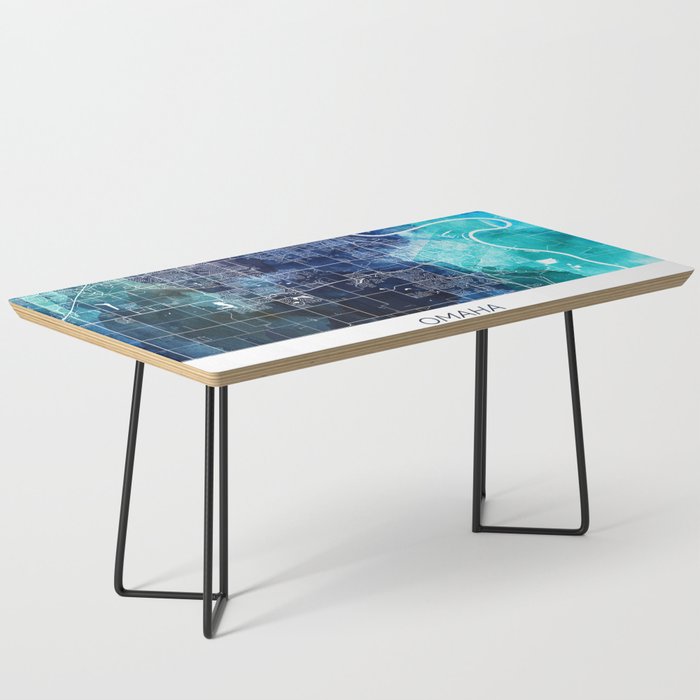 Omaha Nebraska Map Navy Blue Turquoise Watercolor USA States Map Coffee Table
