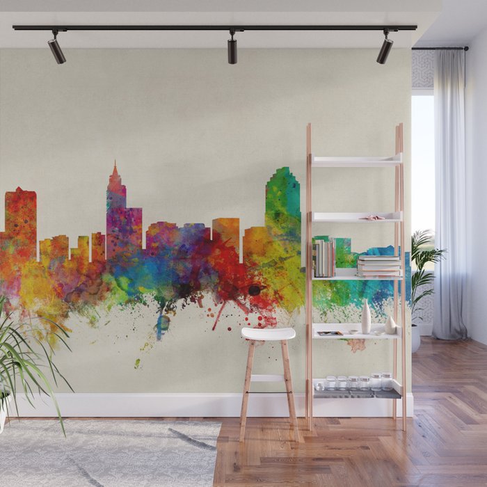 Raleigh North Carolina Skyline Wall Mural By Artpause Society6