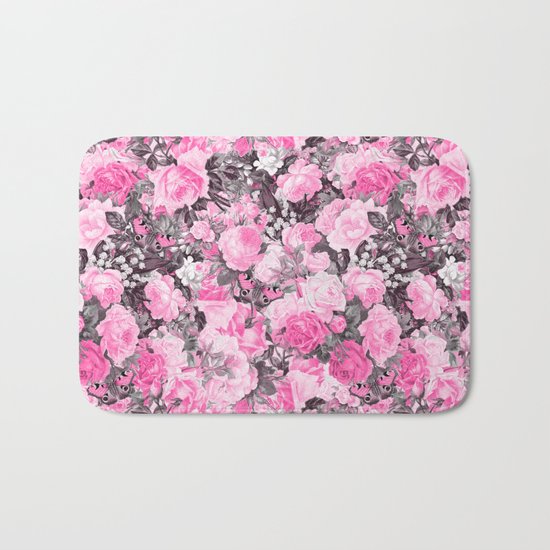 Floral pink vintage pattern Bath Mat