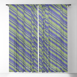 [ Thumbnail: Green & Blue Colored Striped/Lined Pattern Sheer Curtain ]