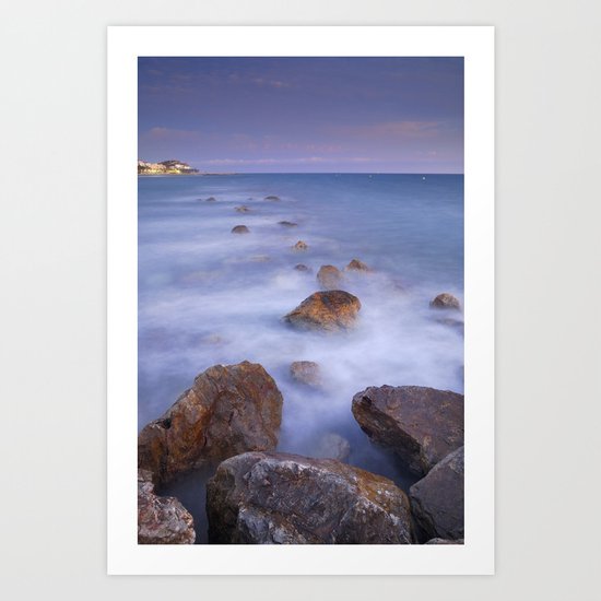 Blue sunset at the rocks Art Print