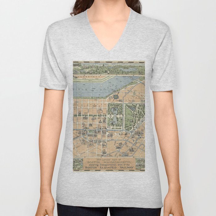 The central part of Boston, Massachusetts - Vintage Illustrated Map V Neck T Shirt