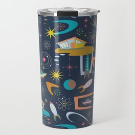 Mid Century Architecture in Space - Retro design in pastels on Navy by Cecca Designs Travel Mug
