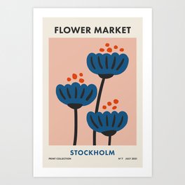 Flower Market Stockholm, Blue Playful Fowers Art Print