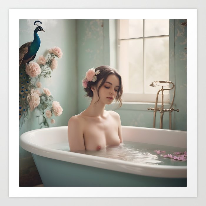 Bathing Beauty and Peacock Art Print
