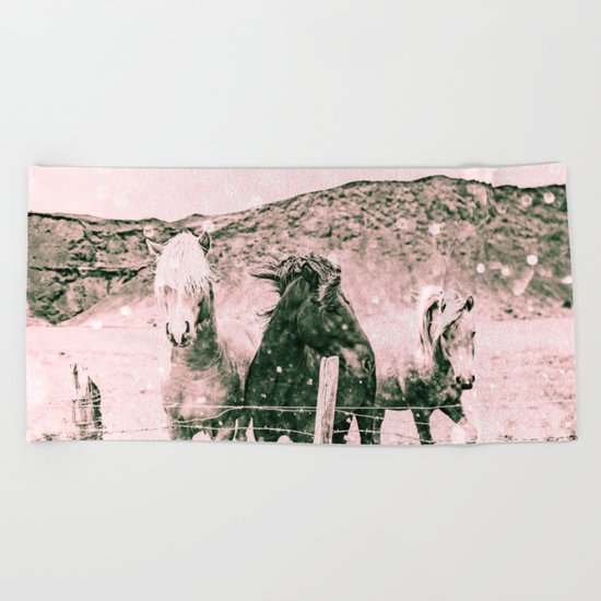 Southwest Horses Black and White Beach Towel