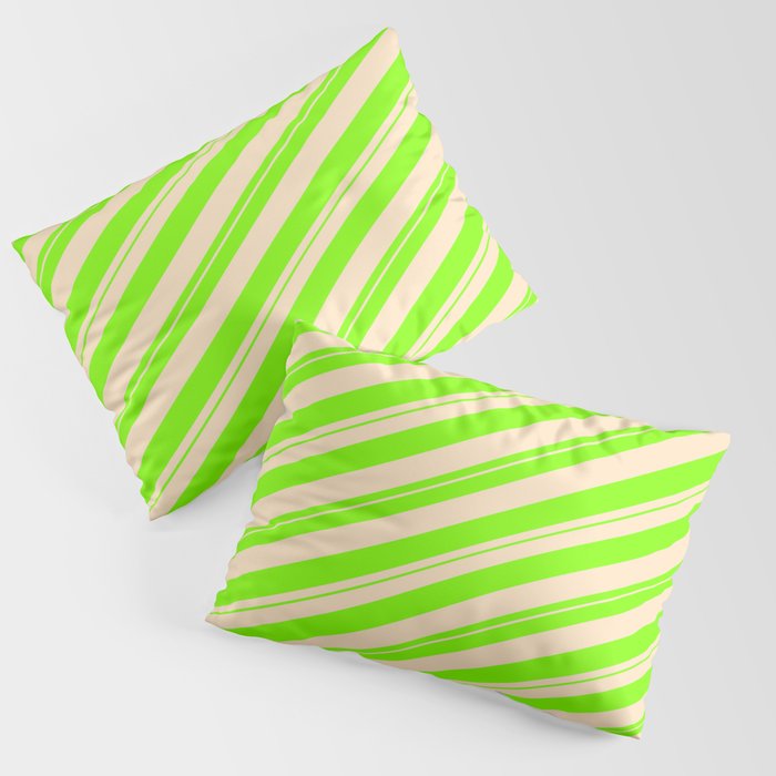 Chartreuse and Bisque Colored Striped/Lined Pattern Pillow Sham