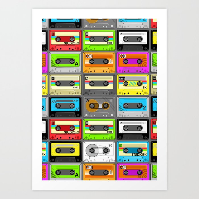 Retro 80s Cassette Tape Pattern Art Print