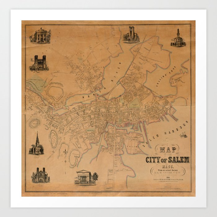 Vintage Map of Salem MA (1851) Art Print by BravuraMedia Society6