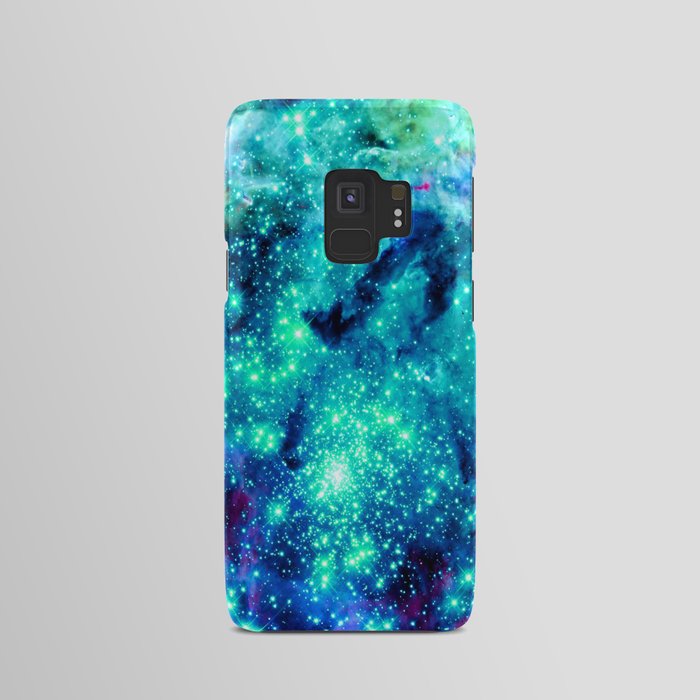 Colorful Teal Galaxy Sparkle Stars Android Case