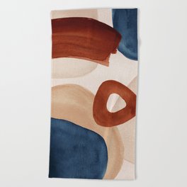 Abstract Terracotta Navy Blue Beige Shapes Watercolor Painting no.1 Beach Towel
