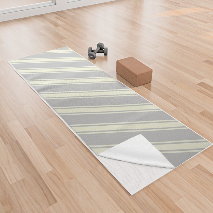 Grey and Beige Colored Lines/Stripes Pattern Yoga Towel