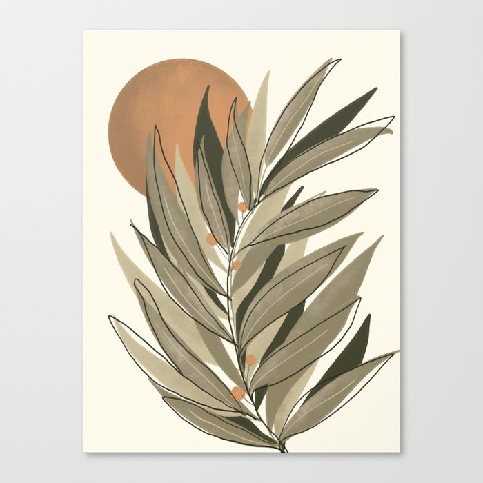 Abstract olive leaves orange green Canvas Print