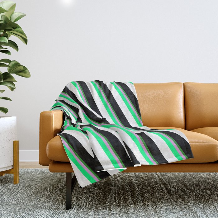 Colorful Forest Green, Plum, Green, White, and Black Colored Lines Pattern Throw Blanket