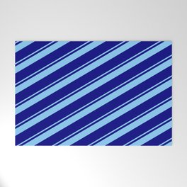 [ Thumbnail: Light Sky Blue & Blue Colored Lined Pattern Welcome Mat ]