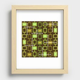 Retro 1950s Geometric Pattern Olive Green Recessed Framed Print