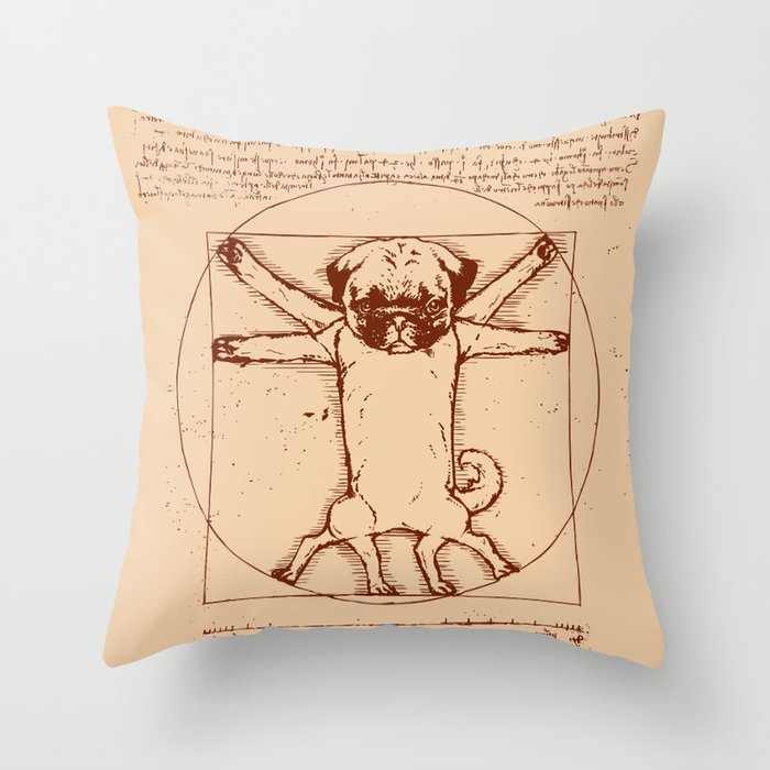 Vitruvian pug Throw Pillow