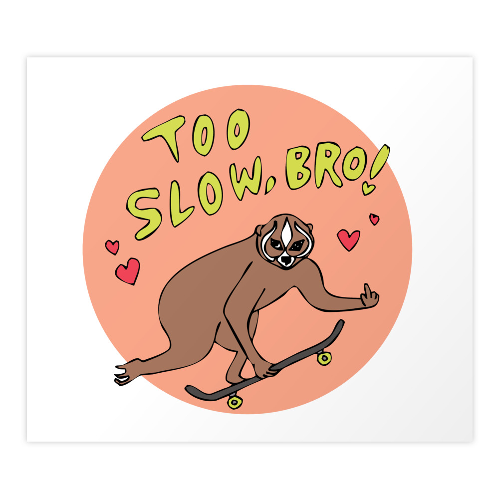Too Slow, Bro! Skateboarding Slow Loris Art Print by craftordiy