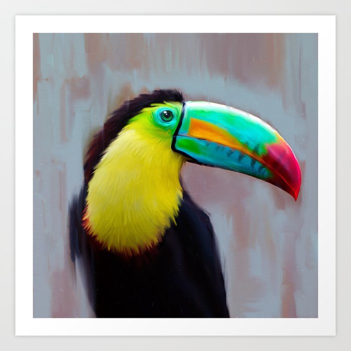Toucan painting colorful bird - tropical Art Print