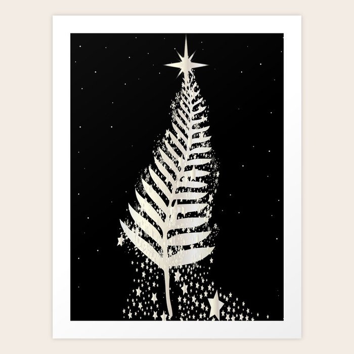 New Zealand SIlver Fern Christmas Tree Art Print by HomeStead Digital