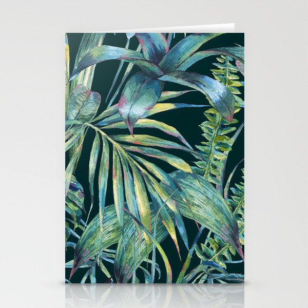 Watercolor green tropical leaves Stationery Cards