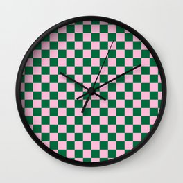 Cotton Candy Pink and Cadmium Green Checkerboard Wall Clock