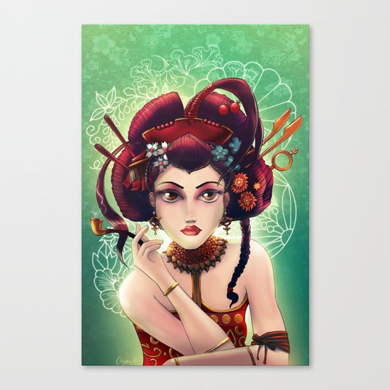 Geisha with a pipe. Collaboration with Casey Gallant Canvas Print