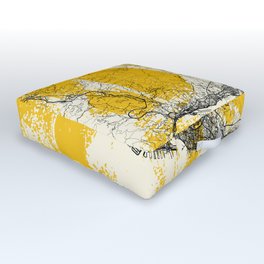 Genoa, Italy. City Map Painting. Yellow Collage. Summer Outdoor Floor Cushion