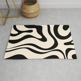 Modern Liquid Swirl Abstract Pattern Square in Almond Cream and Black Area & Throw Rug