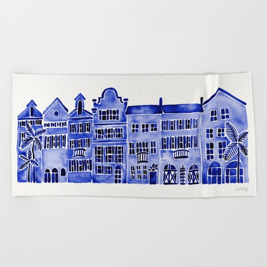 Row of Houses – Navy Palette Beach Towel