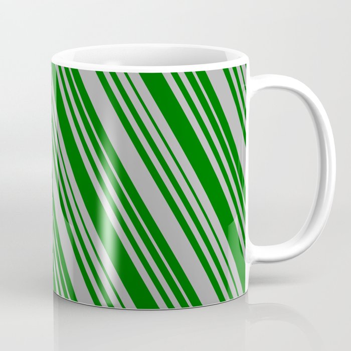 Dark Grey & Dark Green Colored Lines/Stripes Pattern Coffee Mug