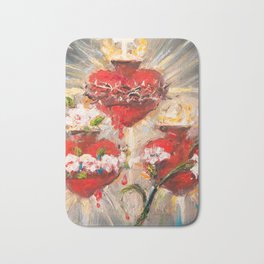 Sacratísimos Corazones III Bath Mat | Painting, Roses, Flowers, Jesus, Christ, Divinity, Oil, Blessedmother, Catholicart, Cross 