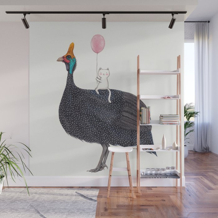 Guinea Fowl and Cat Wall Mural