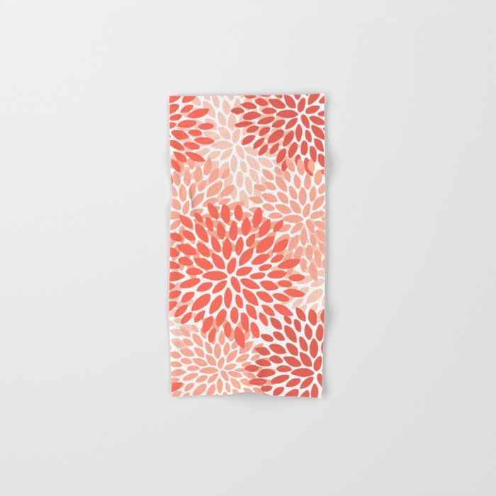 Flowers Pattern Coral Pink Floral Prints Hand Bath Towel by