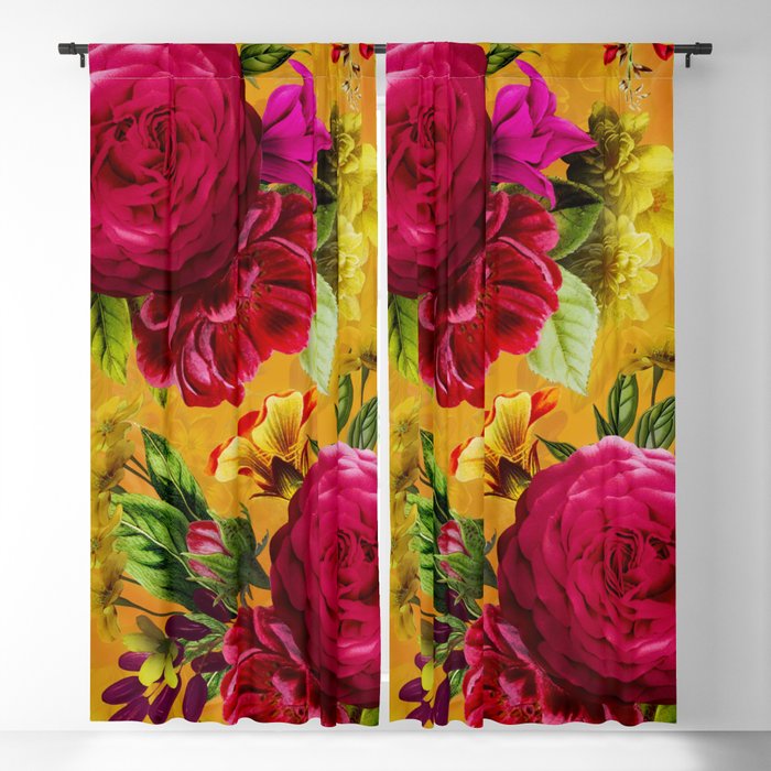 Vintage & Shabby Chic - Sunny Magenta Spring Roses Botanical Flower Garden Blackout Curtain