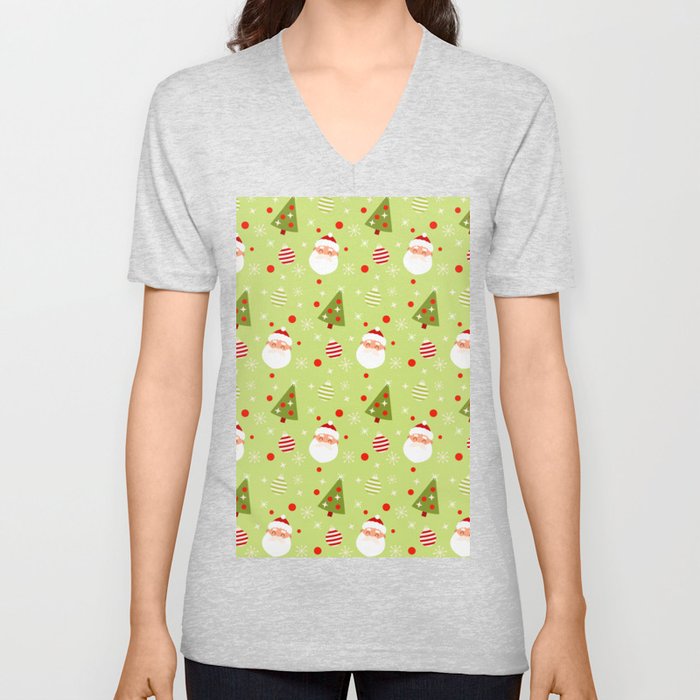 Christmas Pattern Tree Santa V Neck T Shirt