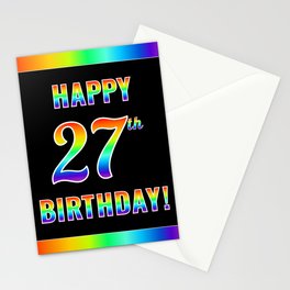 [ Thumbnail: Fun, Colorful, Rainbow Spectrum “HAPPY 27th BIRTHDAY!” Stationery Cards ]