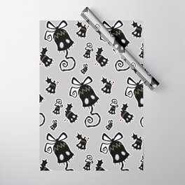 Spooky Cute Monster Christmas Bells Grey Pattern Wrapping Paper