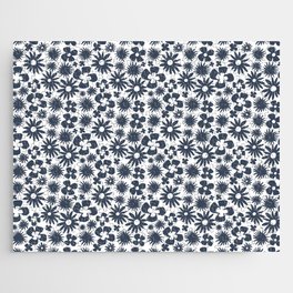 Modern Abstract Navy And White Wild Flowers Jigsaw Puzzle