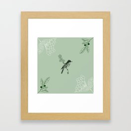 Green vintage style bird pattern Framed Art Print