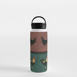 Rooster and Hen in Velvety Rustic Pattern Water Bottle